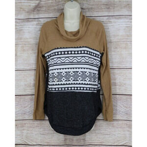 Maurices Womens Size XS Mock Neck Striped Long Sleeve Top Shirt Gray Tan